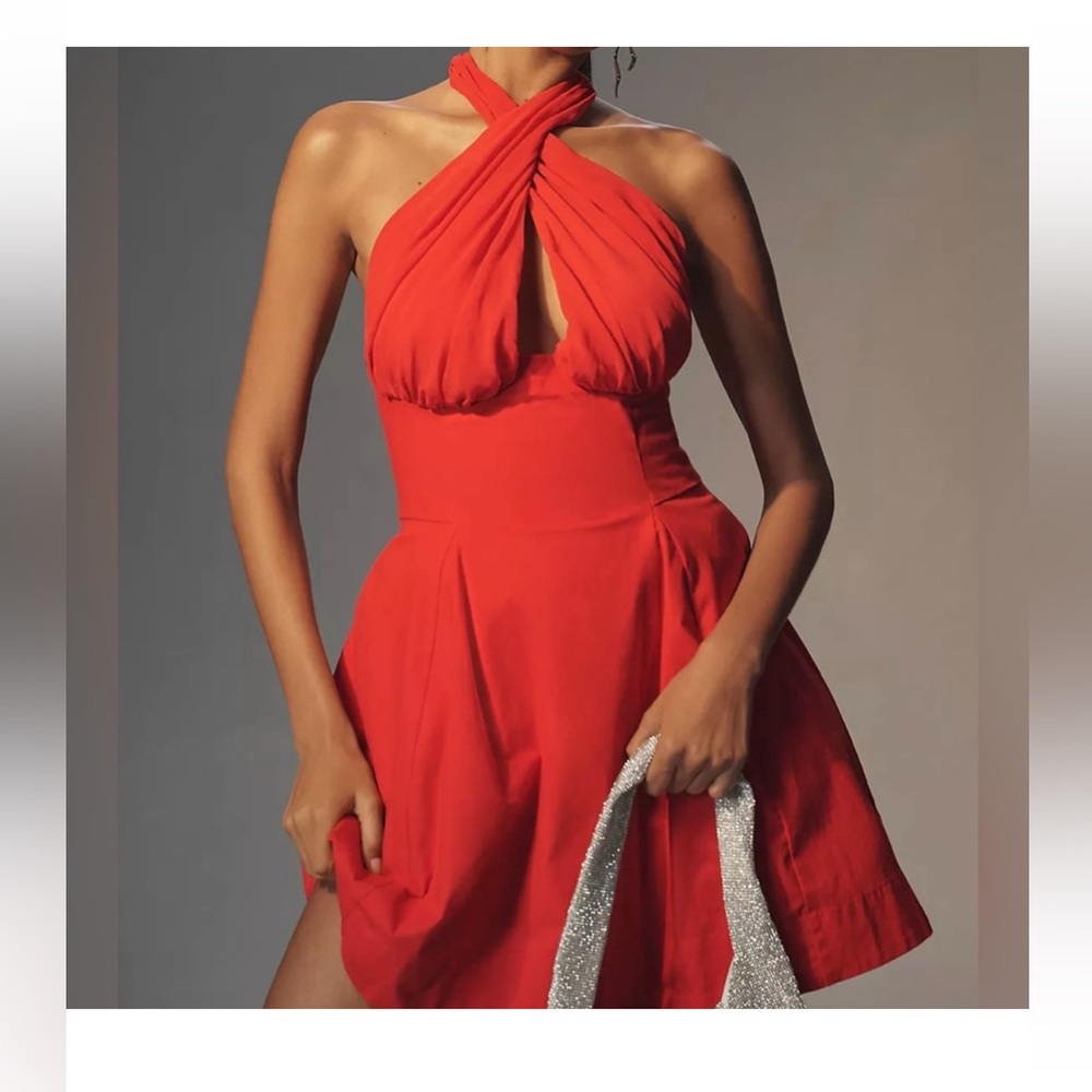 Anthropologie Red Cross-Neck Mini Dress